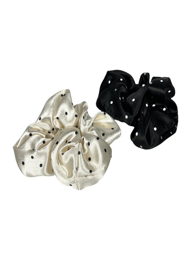 BLBM 2 Pcs Satin Hair Scrunchies that won't Damage your Hair, Polka Dot Style - Image 1